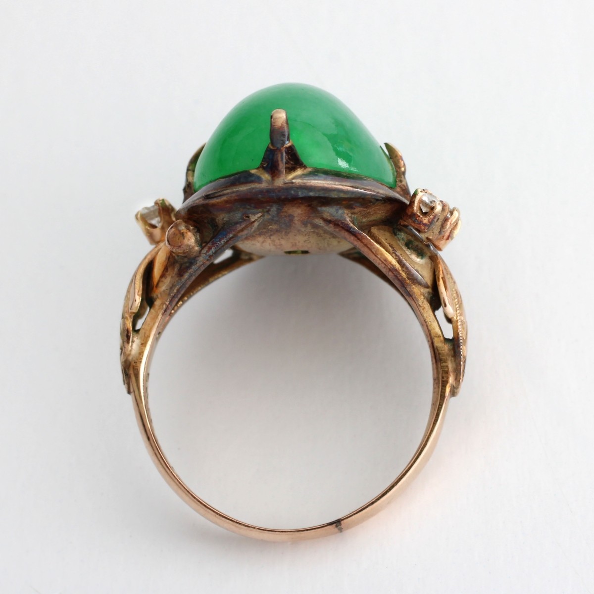 Jadeite, Diamond and 14K Ring