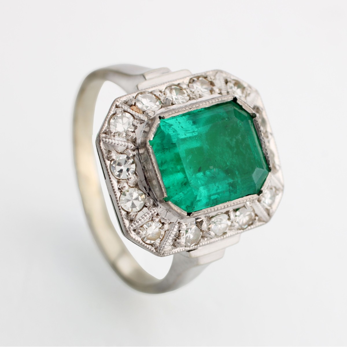 Deco Emerald Diamond & 18K Ring